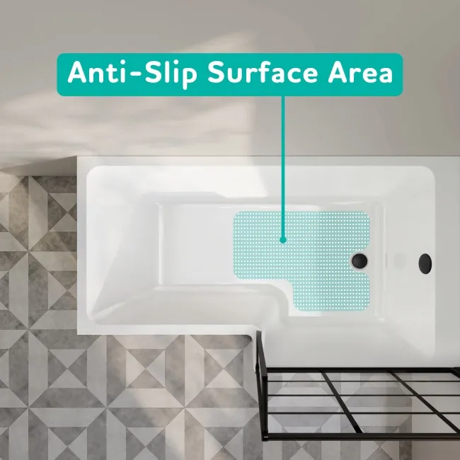 Brixton L Shaped 1500 Shower Bath & 6mm Easy Clean Matt Black Grid Bath Screen - Right Handed