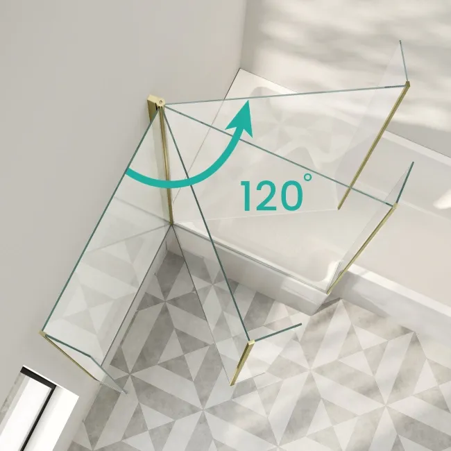 Brixton L Shaped 1600 Shower Bath & 6mm Brushed Brass Easy Clean Screen - Left Handed