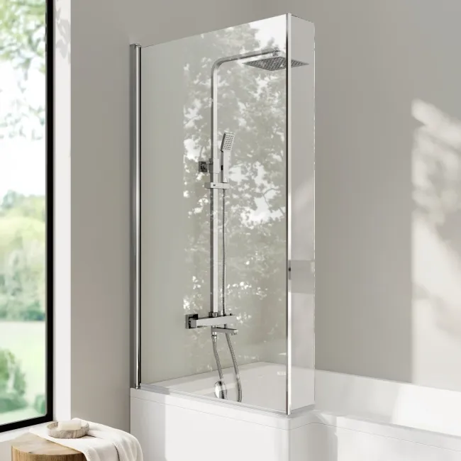 Brixton L Shaped 1500 Shower Bath with Front Panel & 6mm Chrome Easy Clean Screen - Left Handed