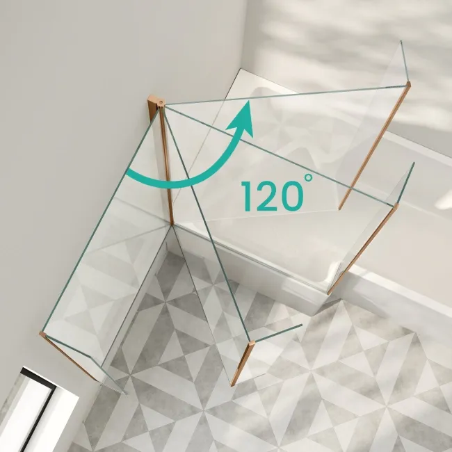 Brixton L Shaped 1500 Shower Bath with Front Panel & 6mm Brushed Copper Easy Clean Screen - Left Handed