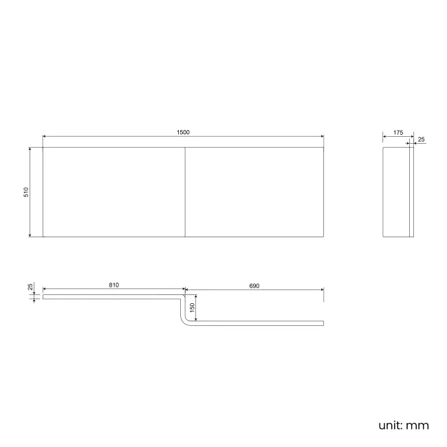 Brixton L Shaped 1500 Shower Bath with Front Panel & 6mm Brushed Copper Easy Clean Screen - Left Handed