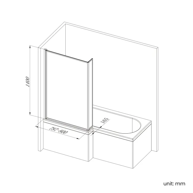 Brixton L Shaped 1500 Shower Bath with Front Panel & 6mm Easy Clean Matt Black Framed Bath Screen - Left Handed