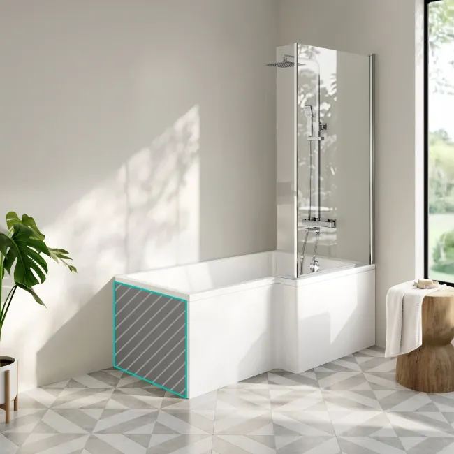 Brixton L Shaped 1500 Shower Bath with Front Panel & 6mm Chrome Easy Clean Screen - Right Handed