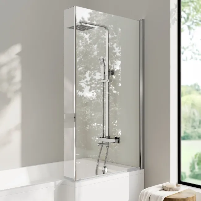 Brixton L Shaped 1500 Shower Bath with Front Panel & 6mm Chrome Easy Clean Screen - Right Handed