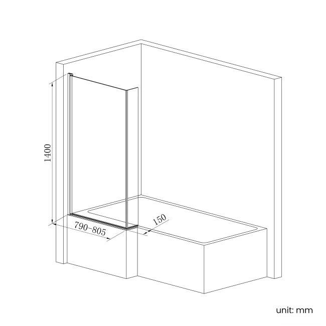 Brixton L Shaped 1500 Shower Bath with Front Panel & 6mm Matt Black Easy Clean Screen - Right Handed