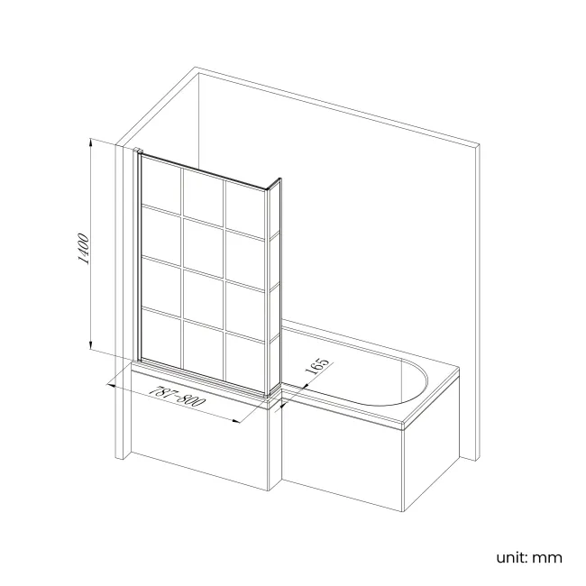 Brixton L Shaped 1500 Shower Bath with Front Panel & 6mm Easy Clean Matt Black Grid Bath Screen - Right Handed