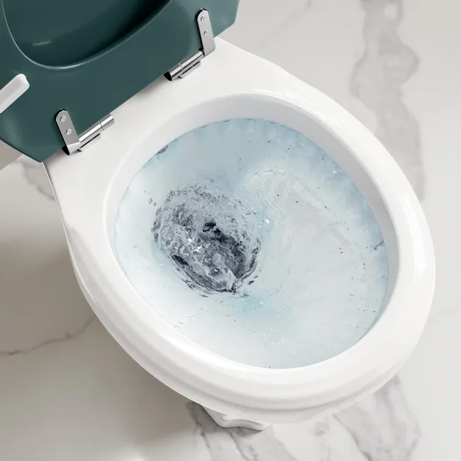 Hudson Traditional Close Coupled Toilet With Midnight Green Wooden Seat