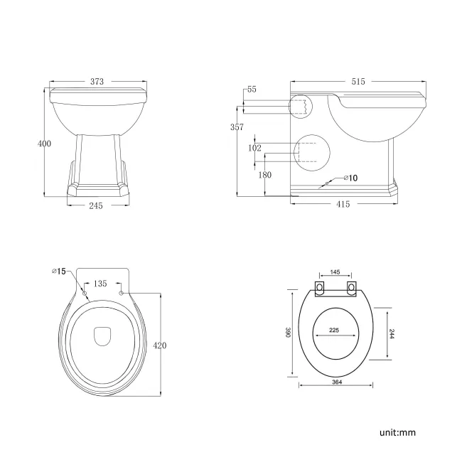 Hudson Traditional Back To Wall Toilet With Midnight Green Wooden Seat