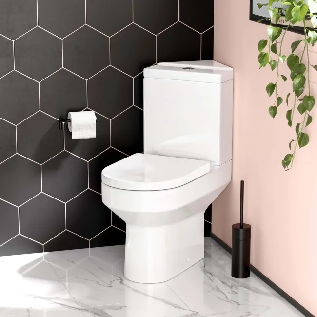 Denver Rimless Close Coupled Corner Toilet With Soft Close Seat