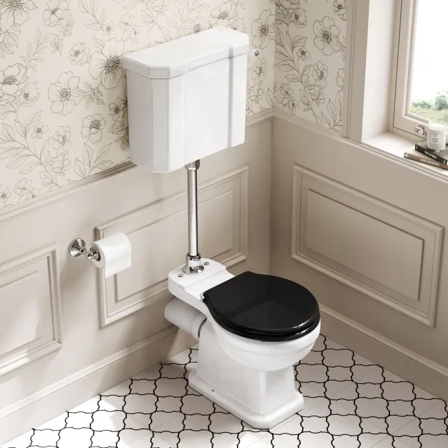 Enid Traditional Toilet With Low-Level Cistern and Gloss Black Wooden Seat