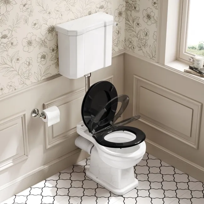 Enid Traditional Toilet With Low-Level Cistern and Gloss Black Wooden Seat