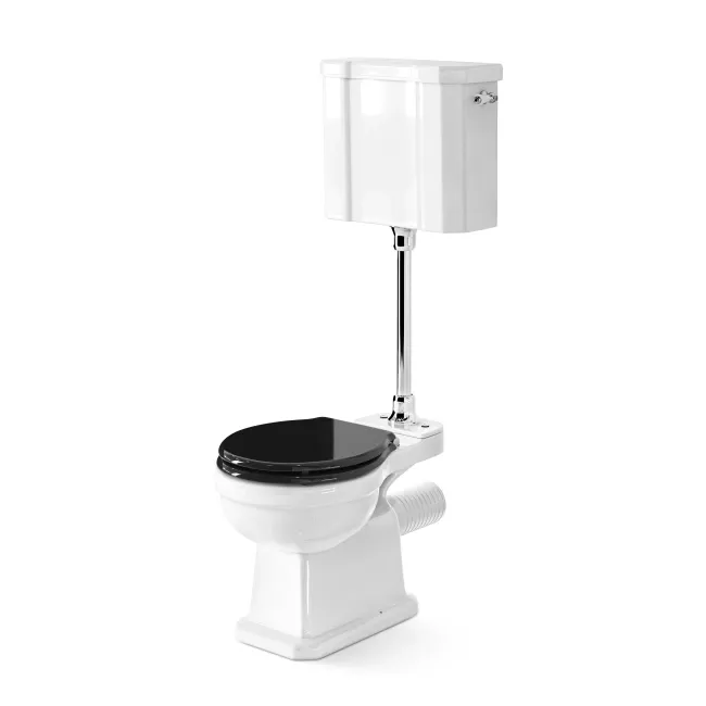 Enid Traditional Toilet With Low-Level Cistern and Gloss Black Wooden Seat