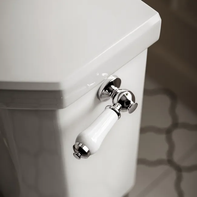 Enid Traditional Low-Level Toilet With Gloss White Wooden Seat & Pedestal Basin - Double Tap Hole