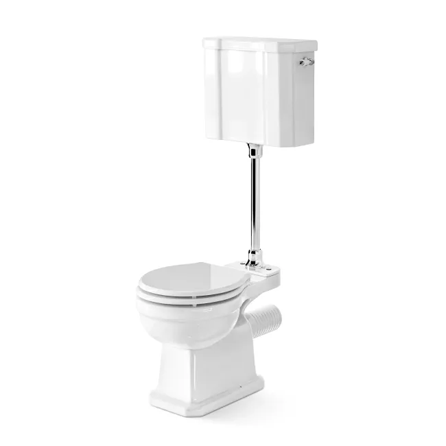 Enid Traditional Low-Level Toilet With Gloss White Wooden Seat & Pedestal Basin - Double Tap Hole