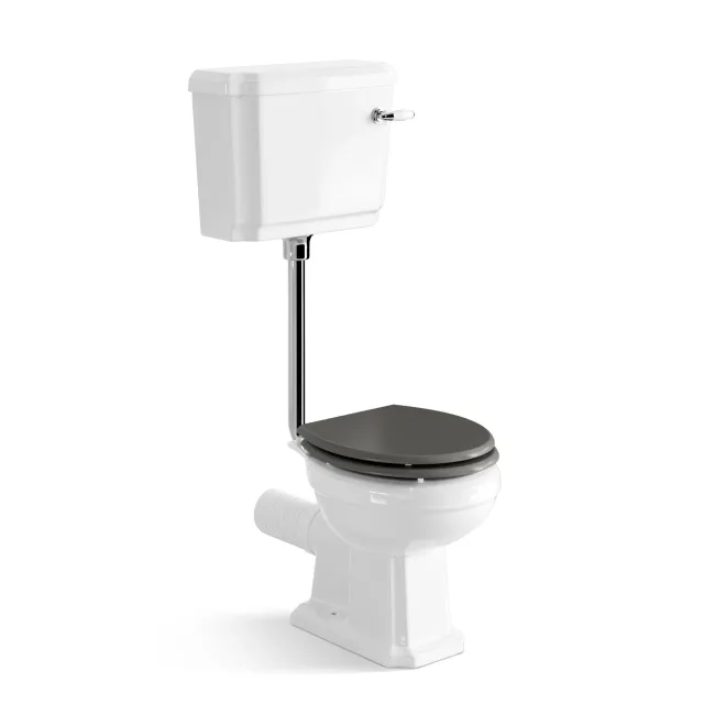 Hudson Traditional Low-Level Toilet With Graphite Grey Seat & Pedestal Basin - Double Tap Hole