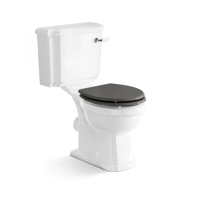 Hudson Traditional Toilet With Graphite Grey Seat & Pedestal Basin Set - Double Tap Hole