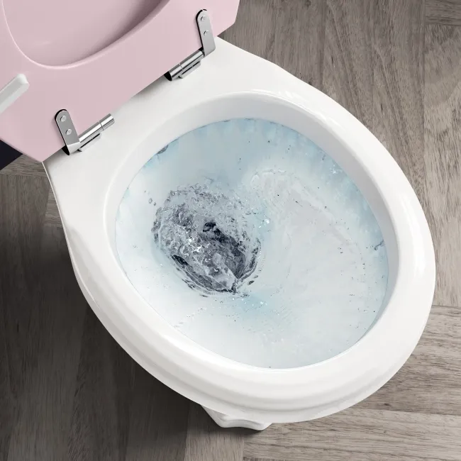 Hudson Traditional Low-Level Toilet With Cashmere Pink Seat & Pedestal Basin - Double Tap Hole