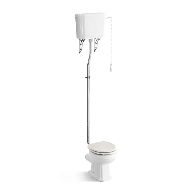 Hudson Traditional High-Level Toilet With Cotton White Seat & Pedestal Basin - Double Tap Hole