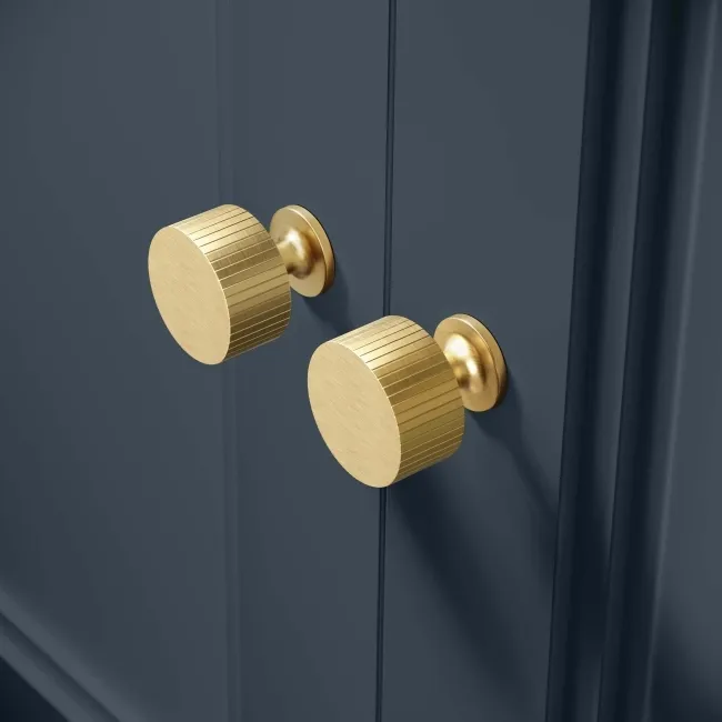 Inky Blue Wall Hung Cabinet 700x600mm - Brushed Brass Accents