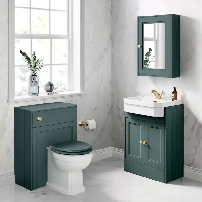 Midnight Green Mirror Cabinet 700x500mm - Brushed Brass Accents