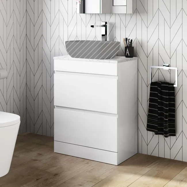 Trent Gloss White Drawer with Marble Top 600mm - Excludes Counter Top Basin