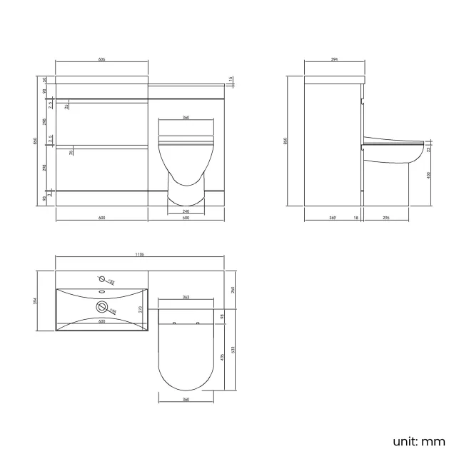 Trent Stone Grey Combination Basin Drawer and Aruba Toilet 1100mm