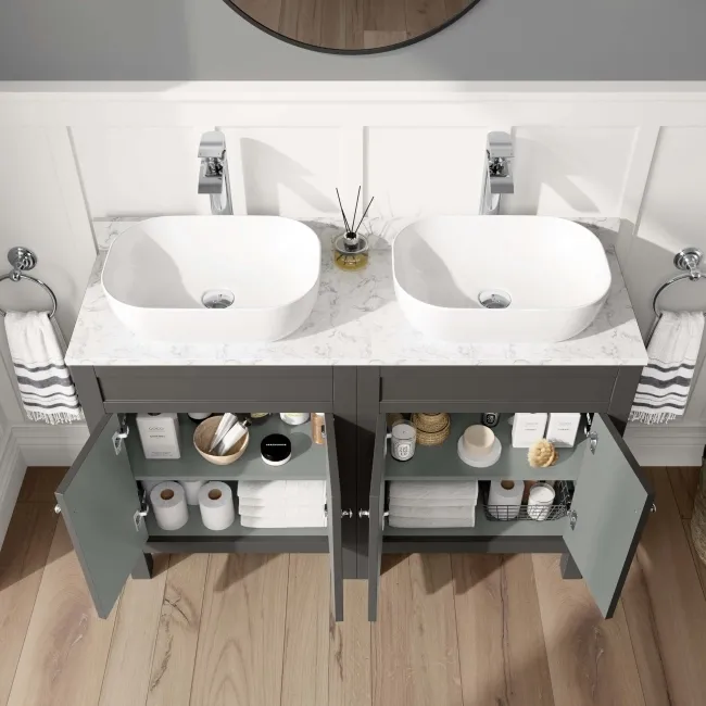 Bermuda Graphite Grey Vanity with Marble Top & Curved Counter Top Basin 1200mm