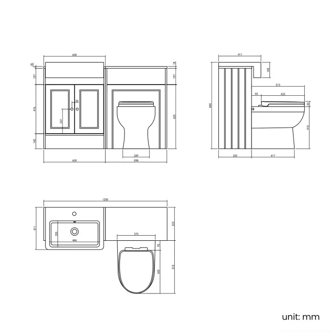 Monaco Graphite Grey Combination Vanity Basin and Seattle Toilet 1200mm