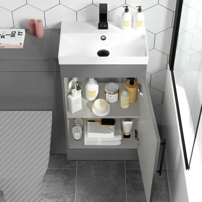 Avon Stone Grey Basin Vanity and Back To Wall Unit 950mm - Black Accents