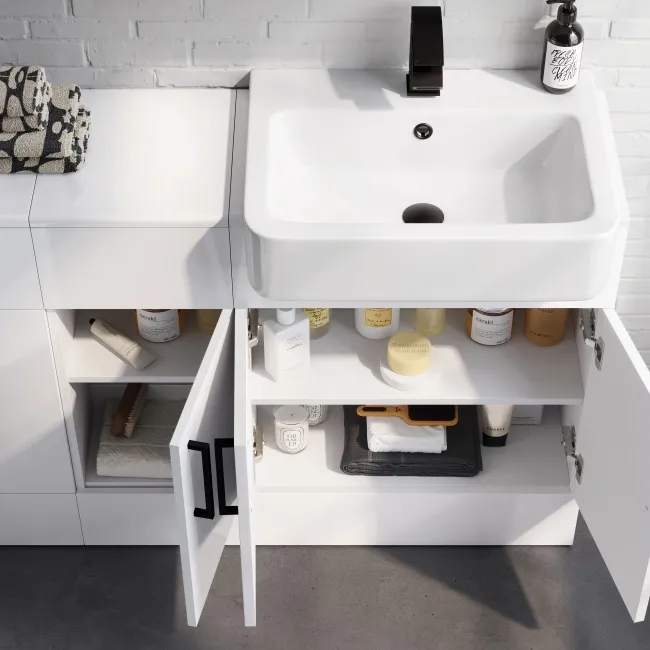 Harper Gloss White Combination Vanity Basin and Miami Toilet 1500mm - Black Accents