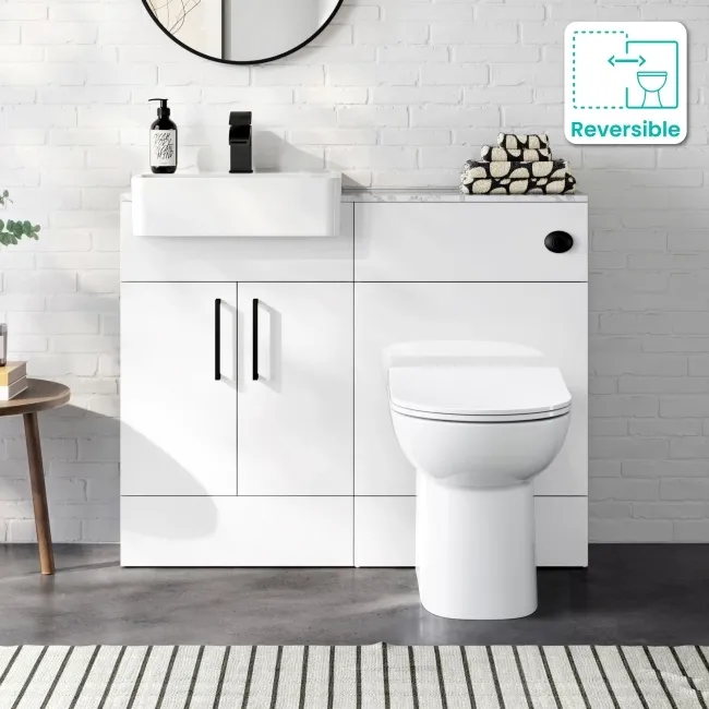 Harper Gloss White Combination Vanity Basin with Marble Top & Aruba Toilet 1000mm - Black Accents