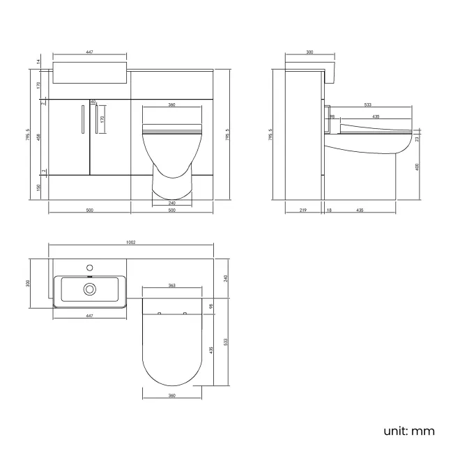 Harper Gloss White Combination Vanity Basin with Marble Top & Aruba Toilet 1000mm - Black Accents