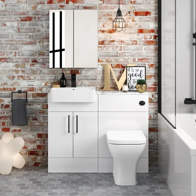 Harper Gloss White Combination Vanity Basin with Marble Top & Atlanta Toilet 1000mm - Black Accents