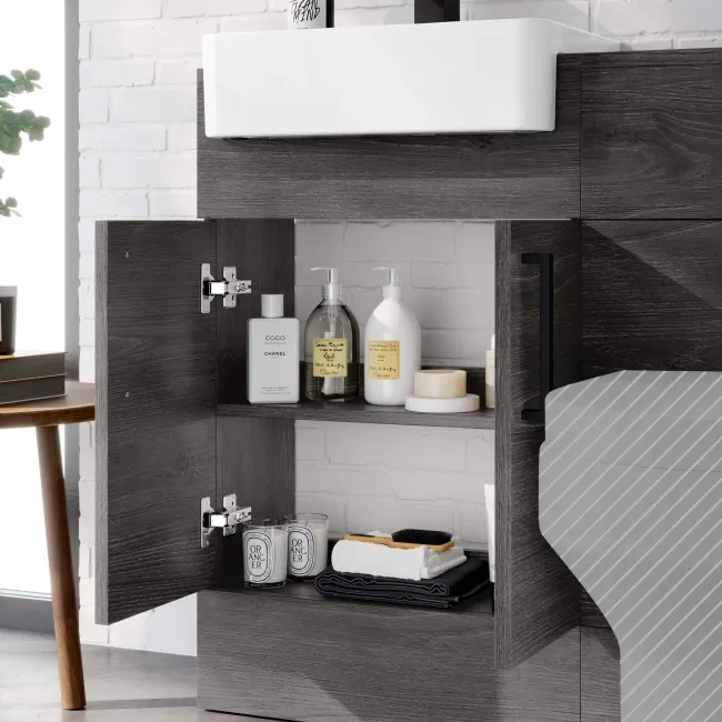 Harper Charcoal Elm Basin Vanity and Back To Wall Toilet Unit 1000mm - Black Accents