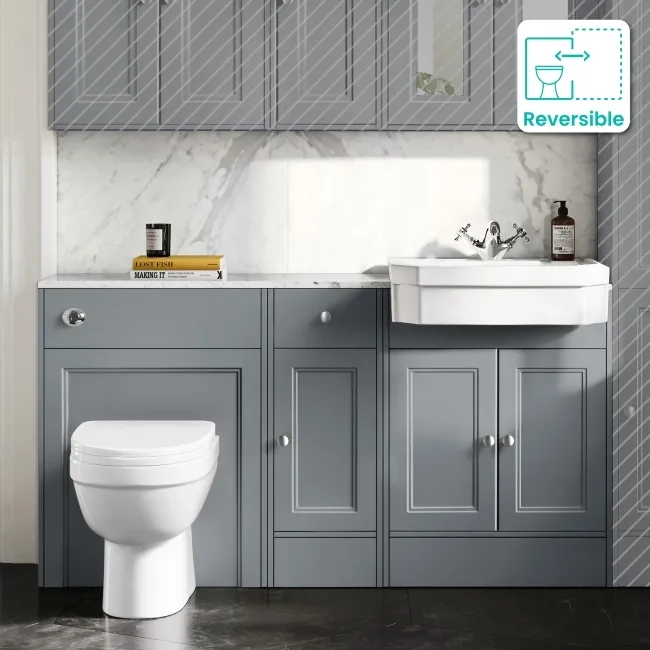 Monaco Dove Grey Combination Vanity Traditional Basin with Marble Top and Seattle Toilet 1500mm