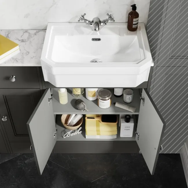 Monaco Graphite Grey Combination Vanity Traditional Basin with Marble Top and Seattle Toilet 1500mm