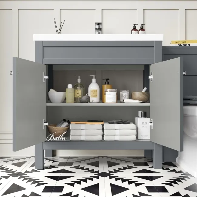 Bermuda Dove Grey Combination Vanity Basin and Hudson Toilet with Wooden Seat 1300mm