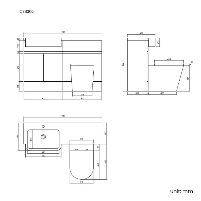 Foster Gloss White Combination Vanity Basin and Boston Toilet 1200mm - Left Handed