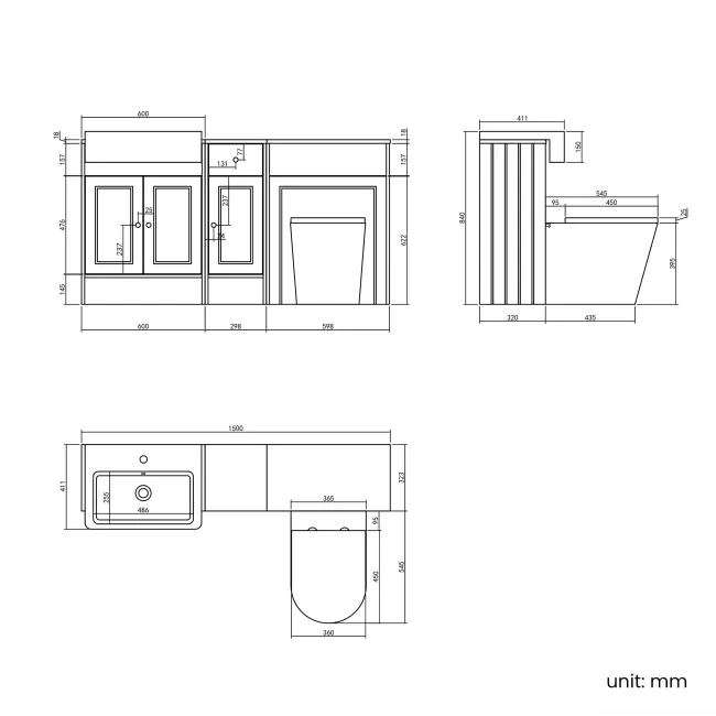 Monaco Dove Grey Combination Vanity Basin and Boston Toilet 1500mm