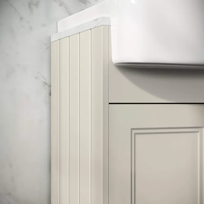 Monaco Chalk White Combination Vanity Basin with Marble Top & Hudson Toilet with Wooden Seat 1200mm
