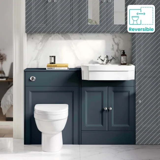 Monaco Inky Blue Combination Vanity Traditional Basin and Seattle Toilet 1200mm