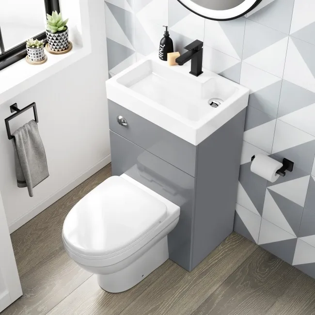 Ohio Stone Grey 2-In-1 Combined Wash Basin & Seattle Toilet 500mm