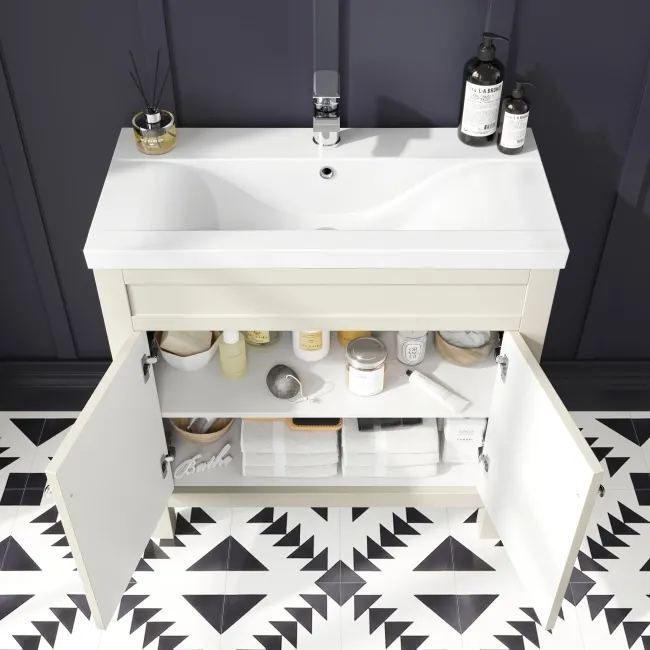 Bermuda Chalk White Combination Vanity Basin and Hudson Toilet with Wooden Seat 1300mm