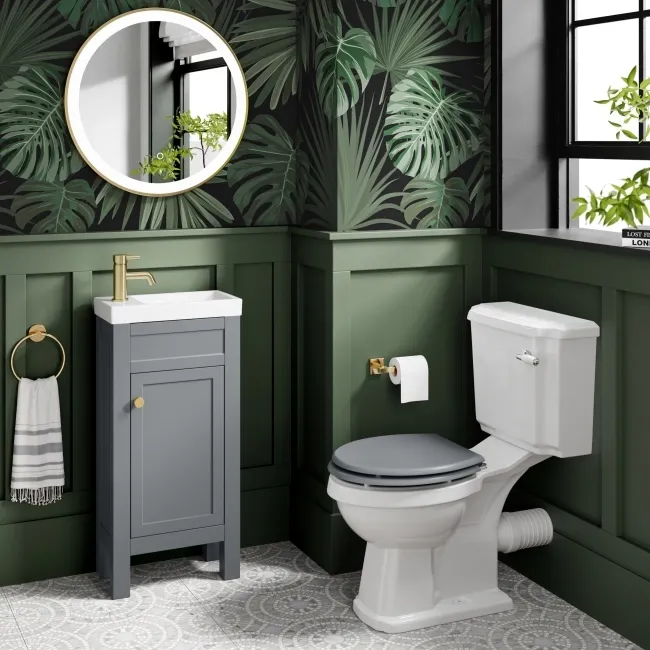 Bermuda Dove Grey Cloakroom Basin Vanity 400mm - Brushed Brass Accents