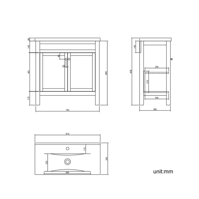 Bermuda Chalk White Basin Vanity 800mm - Brushed Brass Accents