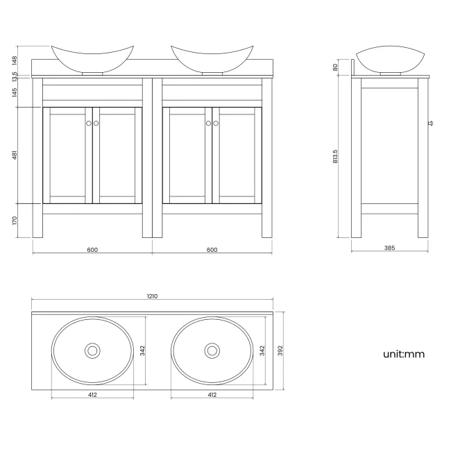 Bermuda Inky Blue Vanity with Marble Top & Oval Counter Top Basin 1200mm - Brushed Brass Accents