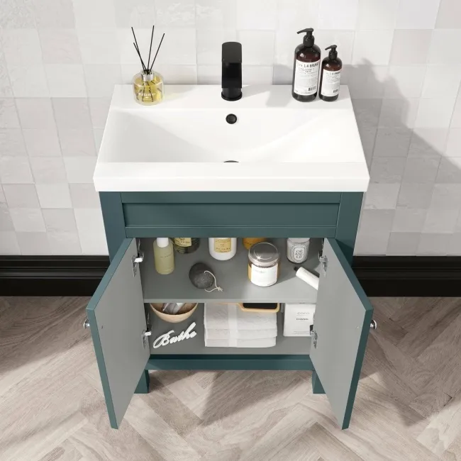 Bermuda Midnight Green Basin Vanity Drawer and Back To Wall Toilet 1100mm (Excludes Pan & Cistern)
