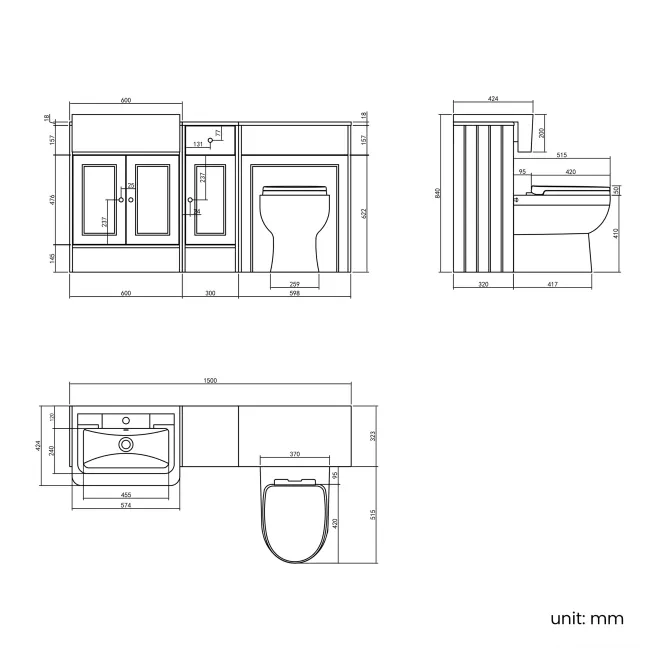 Monaco Midnight Green Combination Vanity Traditional Basin and Seattle Toilet 1500mm