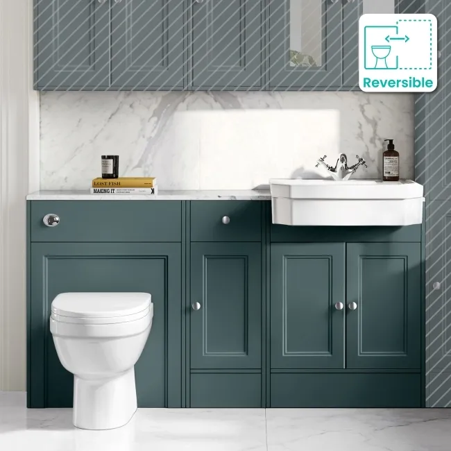 Monaco Midnight Green Combination Vanity Traditional Basin with Marble Top and Seattle Toilet 1500mm