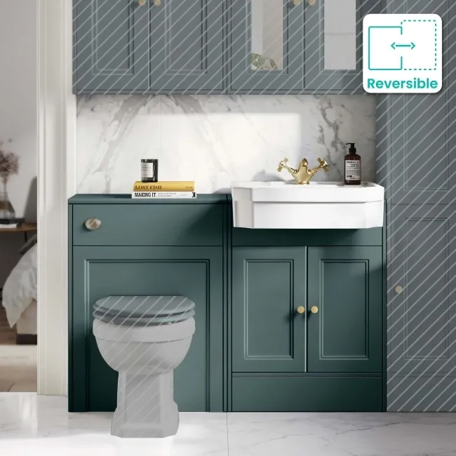 Monaco Midnight Green Traditional Basin Vanity and Back To Wall Unit 1200mm (Excludes Pan & Cistern) - Brushed Brass Accents